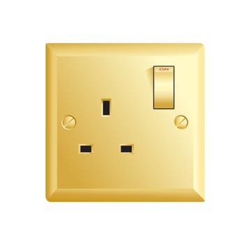 electrical outlet in the UK, gold color power socket 