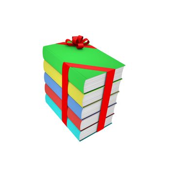 Stack of colored books with red bow