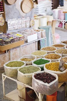 Nuts, spices and pulses in the souq of Nizwa, Oman