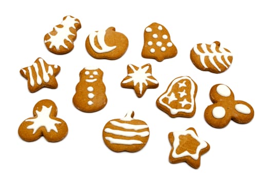 gingerbread cookies on white background - sweet food