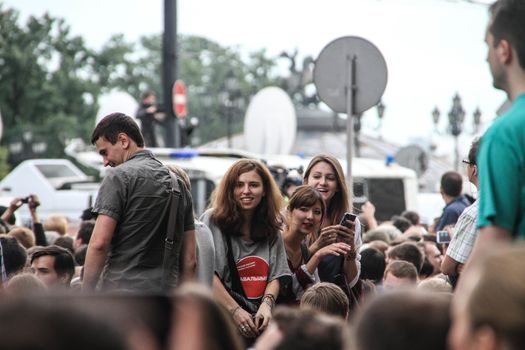 Moscow, Russia - July 18, 2013. Unknown opposition to action in support of Alexei Navalny. Thousands of Muscovites went on this day in support of arrested opposition leader Alexei Navalny