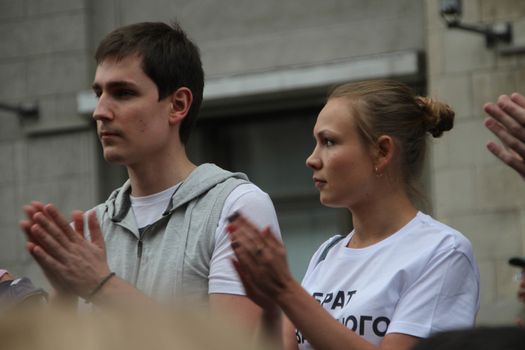 Moscow, Russia - July 18, 2013. Unknown opposition to action in support of Alexei Navalny. Thousands of Muscovites went on this day in support of arrested opposition leader Alexei Navalny