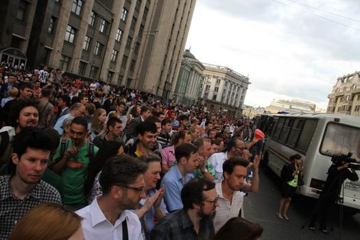 Moscow, Russia - July 18, 2013. Unknown opposition to action in support of Alexei Navalny. Thousands of Muscovites went on this day in support of arrested opposition leader Alexei Navalny