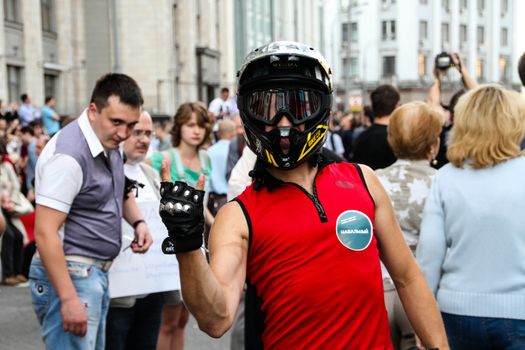 Moscow, Russia - July 18, 2013. Unknown opposition to action in support of Alexei Navalny. Thousands of Muscovites went on this day in support of arrested opposition leader Alexei Navalny