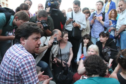 Moscow, Russia - July 18, 2013. Politician Leonid Volkov at the rally in support of Navalny. Thousands of Muscovites went on this day in support of arrested opposition leader Alexei Navalny