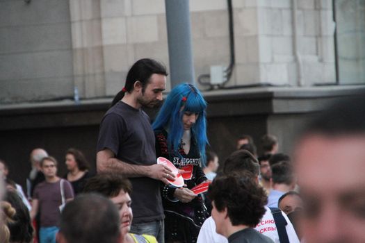 Moscow, Russia - July 18, 2013. Unknown opposition to action in support of Alexei Navalny. Thousands of Muscovites went on this day in support of arrested opposition leader Alexei Navalny