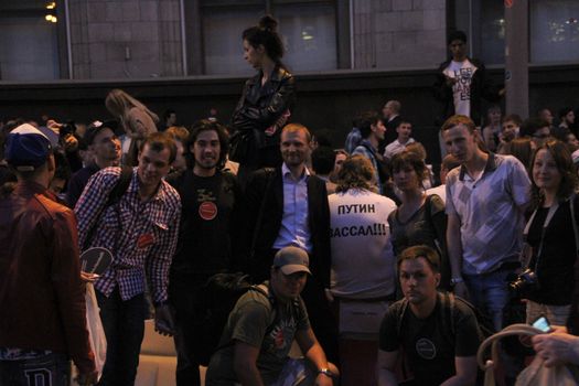 Moscow, Russia - July 18, 2013. Unknown opposition to action in support of Alexei Navalny. Thousands of Muscovites went on this day in support of arrested opposition leader Alexei Navalny