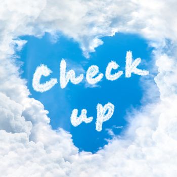 check up word nature on blue sky inside love heart cloud form