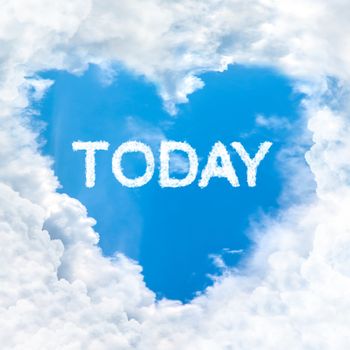 today word nature on blue sky inside love heart cloud form
