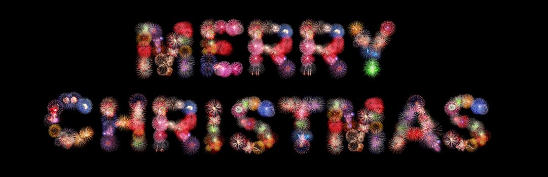 merry christmas colorful fireworks isolated on black background