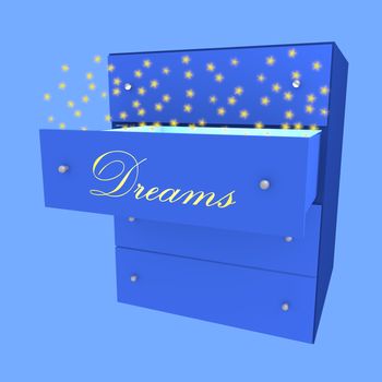 Drawer with word Dreams open with stars going out from it