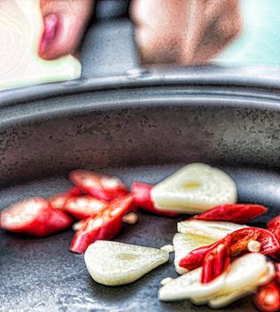 Spicy Food Representing Chopped Garlic And Flavoring