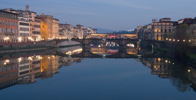 Embankment of Arno in Florence in winter evening