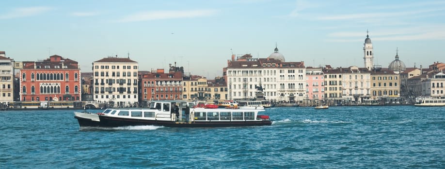 View of Venice with the vaporetto steamer in the foreground