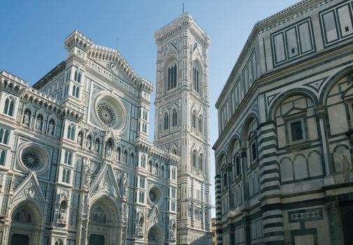 Giotto's bell tower and Duomo in Florence on a clear winter day