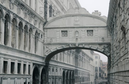 Bridge of Sighs in Venice on a cloudy winter day