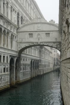 Bridge of Sighs in Venice on a cloudy winter day