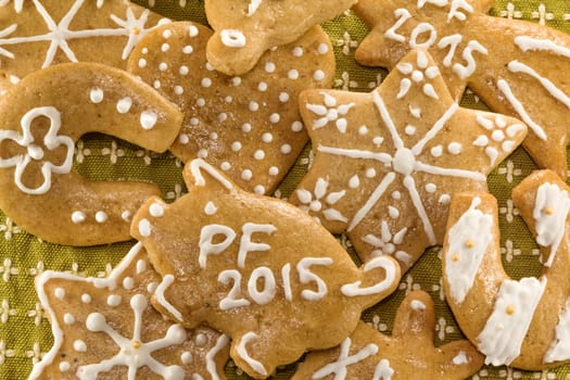 Photo shows a closeup of various gingerbread cookies.