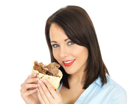 Attractive Young Twenty Something Woman Eating Donner Kebab