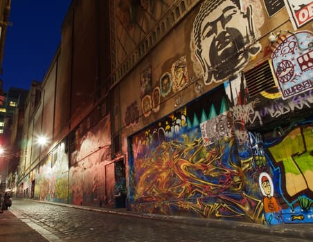 A city alley in Melbourne with prominent street art