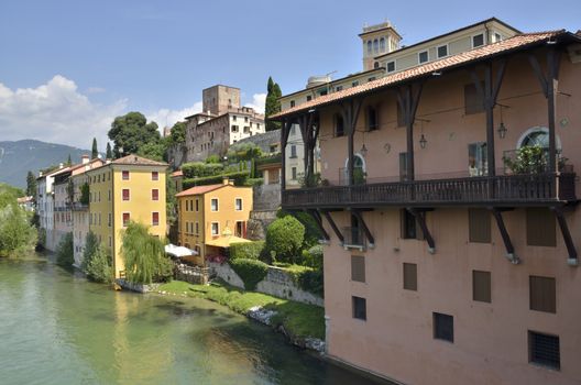 Riverbank of the river Brenta in the city of  Bassano del Grappa, northern Italy