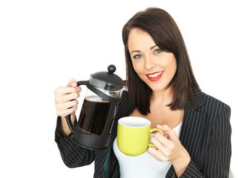 Attractive Business Woman Pouring Coffee 