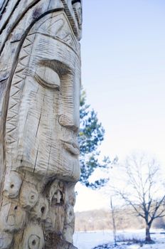 Wooden statue of the Slavic idol.  Ukraine. 
