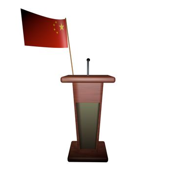 Chinese flag behind podium for speaker, 3d render