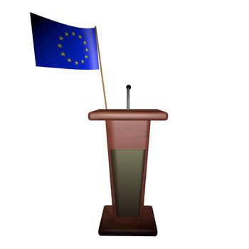 EU flag behind podium for speaker, 3d render