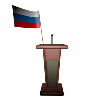Russia flag behind podium for speaker, 3d render