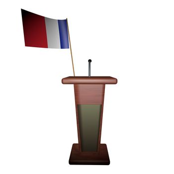 French flag behind podium for speaker, 3d render