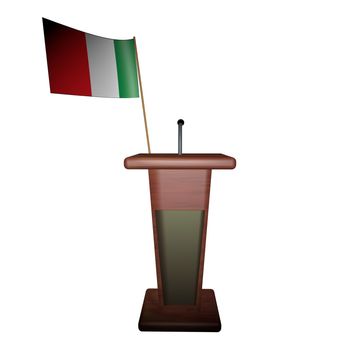 Italian flag behind podium for speaker, 3d render