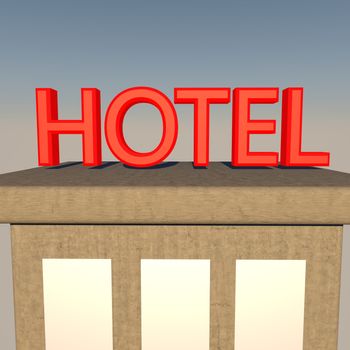 An Hotel sign over building, 3d render