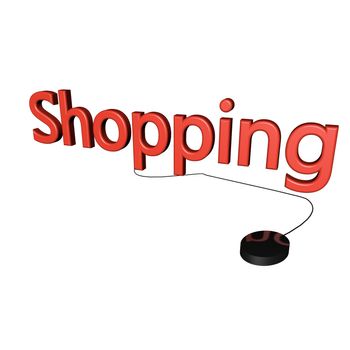 Shopping word with mouse linked, isolated over white, 3d render