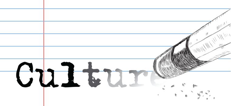 Creative on a theme of Culture, a pencil eraser and word Culture. Vector illustration.