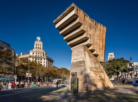 BARCELONA, SPAIN - NOVEMBER 15, 2014: Monument to Francesc Macia on the Placa de Catalnya (Catalonia Square). The square occupies an area of about 50,000 m2 and it's considered to be the center of the city.