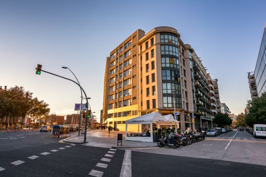 BARCELONA, SPAIN - NOVEMBER 15, 2014: Avinguda del Parallel in Barcelona. Avinguda del Parallel is one of the main streets of Barcelona, dividing Ciutat Vella, Eixample and Sants-Montjuic districts.