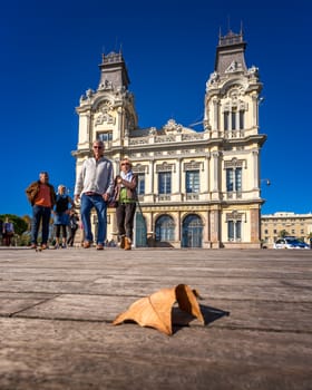 BARCELONA, SPAIN - NOVEMBER, 15, 2014: View of Port Vell (Old Harbour) in Barcelona, Spain. Port Vell and Rambla del Mar - one of main tourist attractions in Barcelona.