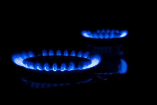 Gas burning on a hob.