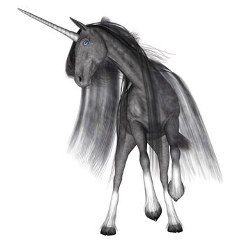3D digital render of a fantasy unicorn isolated on white background