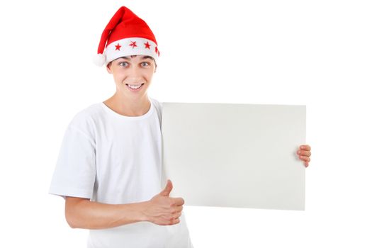 Happy Teenager with White Board Isolated On The White Background