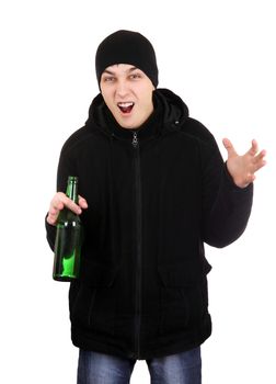 Hooligan with a Beer Isolated on the White Background