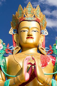 The head of Buddha  Maitreya statue in Nubra valley (north India)