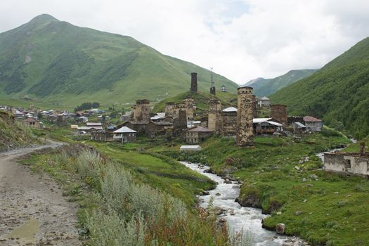 Panorama of Ushguli, Swanetia, Georgia, Europe