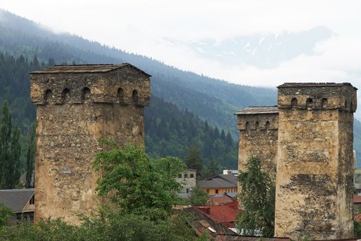 Panorama of Mestia, Swanetia, Georgia, Europe