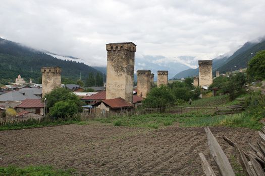 Panorama of Mestia, Swanetia, Georgia, Europe