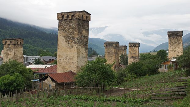 Panorama of Mestia, Swanetia, Georgia, Europe