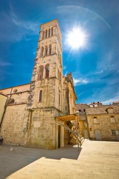 Town of Hvar church tower verical view, Dalmatia, Croatia