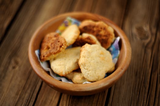 Homemade cookies in wooden bowl