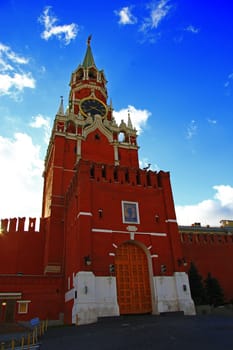 Spasskaya clock tower in the Kremlin Red Square Moscow